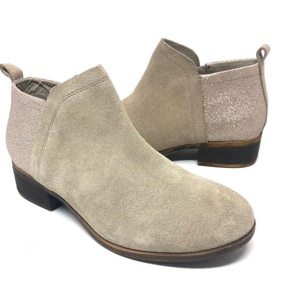 Toms Shoes - TOMS Deia Ankle Booties Tan Suede Shimmer Sz 6 NEW